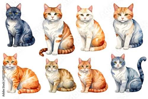 Collection of cats, isolated illustration on a white background