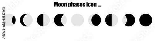 Moon phases. Crescent shape. New lunar cycle. Total eclipse black. Progress changes for calendar design  astrology and space..