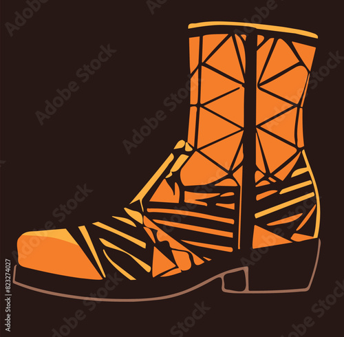 Modern pair of shoes with a unique geometric design in a vivid orange hue simple vector design