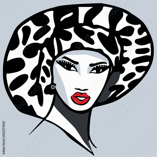 Vector illustration of a young woman wearing red lipstick,