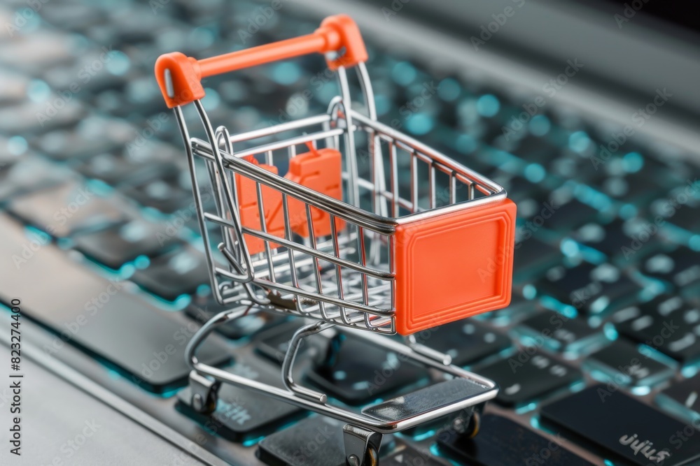 Ecommerce Concept with Shopping Cart on Laptop Ecommerce Concept with Shopping Cart on Laptop