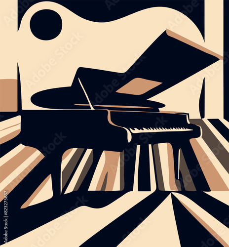Vector illustration of a grand piano poster in a geometric style
