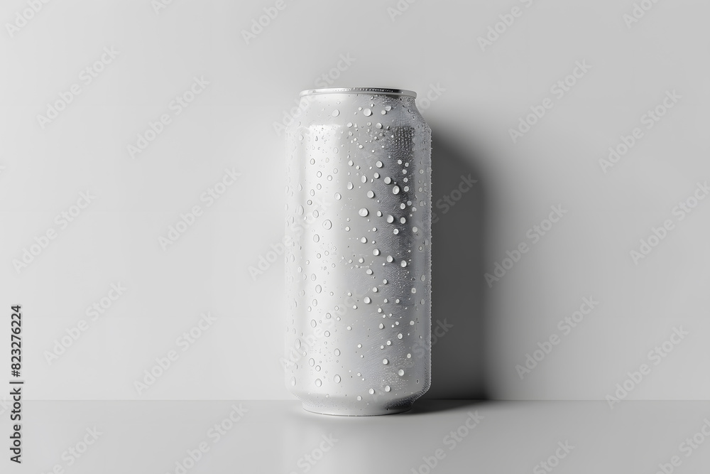 White can with water drops mockup isolated on white background White can with water drops mockup isolated on white background