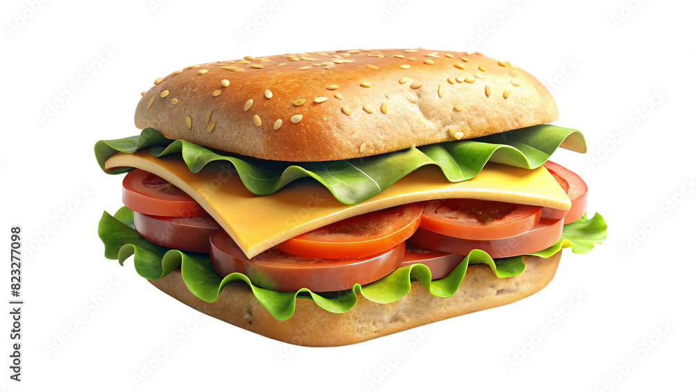A close-up of a healthy ham and vegetable sandwich on white bread with fresh lettuce and tomato slices A close-up of a healthy ham and vegetable sandwich on white bread with fresh lettuce and tomato slices