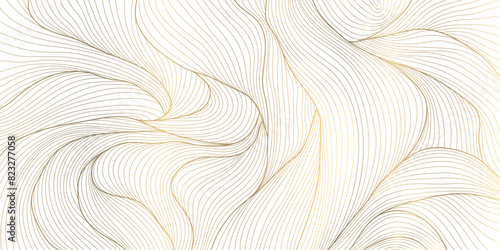 Vector abstract texture luxury background, line wave organic pattern. Elegant shape design, gold on white premium graphics, leaves ornament, glitter template.