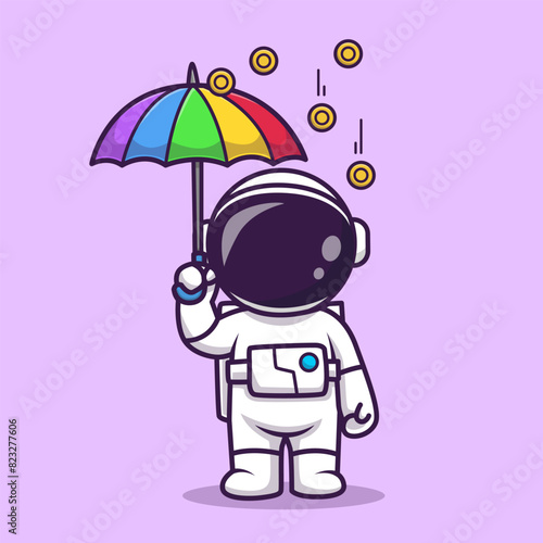Cute Astronaut With Umbrella In Gold Coin Rain Cartoon
Vector Icon Illustration. Science Business Icon Concept 
Isolated Premium Vector. Flat Cartoon Style
