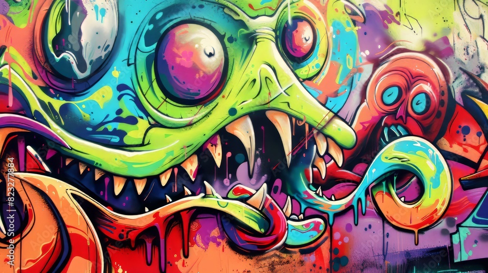Monster graffiti abstract graffiti wall.