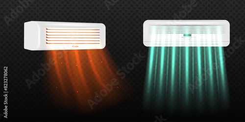 Air conditioner with cold wind waves, conditioning off and on regime for home and office. Cold and warm wind waves, refreshing and purifier conditioning effect.