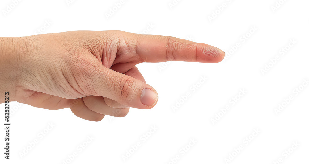 Close up shot of an index finger pointing towards left and is isolated on a transparent background Close up shot of an index finger pointing towards left and is isolated on a transparent background