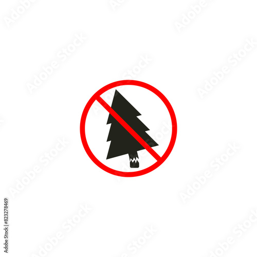 Forest cutting prohibited icon isolated on white background  