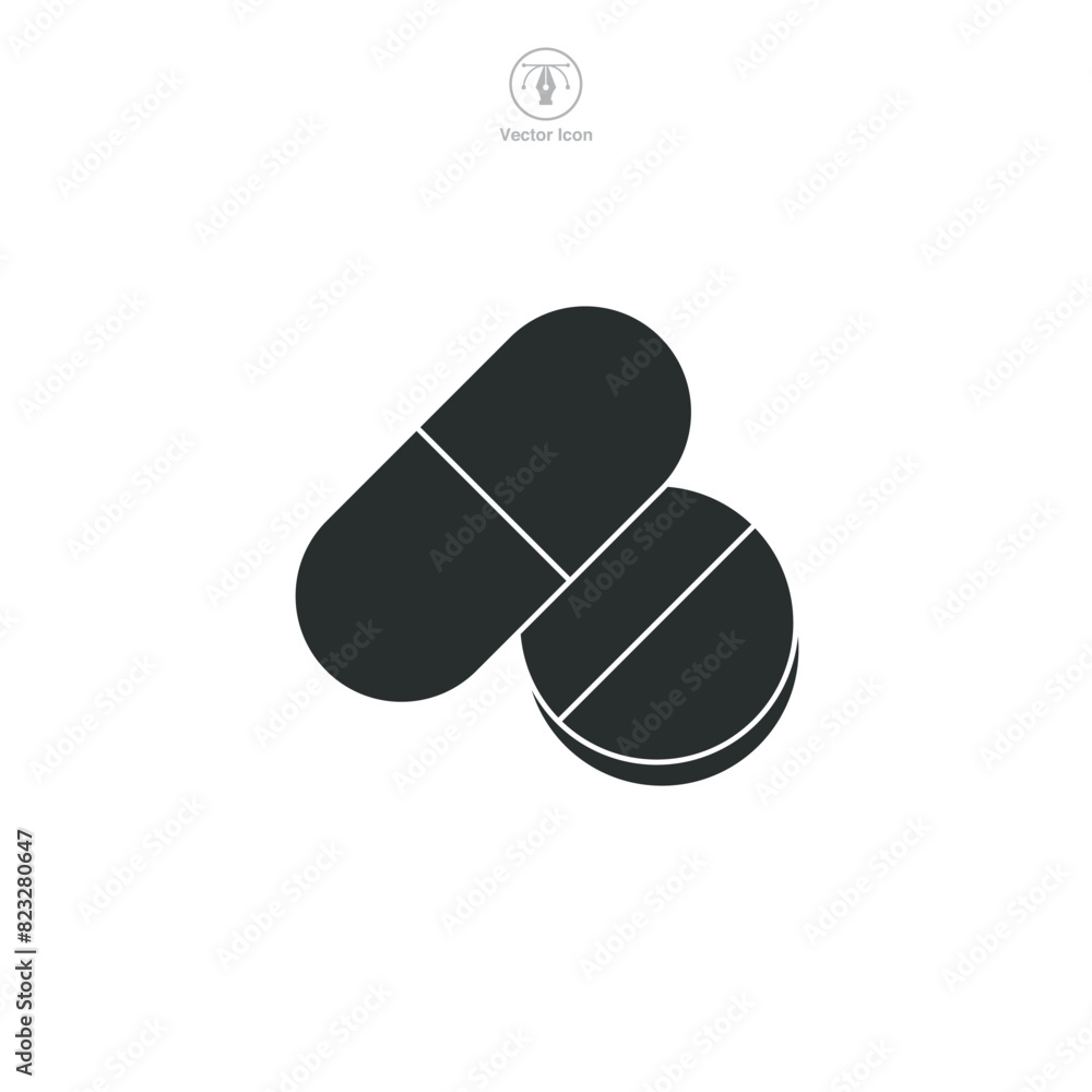 Pill or Capsule Icon. Medical or Healthcare theme symbol vector illustration isolated on white background Pill or Capsule Icon. Medical or Healthcare theme symbol vector illustration isolated on white background