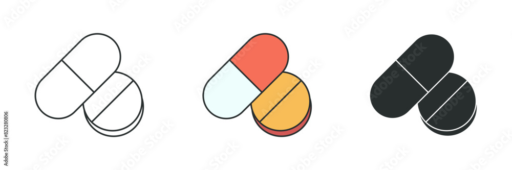 Pill or Capsule Icon. Medical or Healthcare theme symbol vector illustration isolated on white background Pill or Capsule Icon. Medical or Healthcare theme symbol vector illustration isolated on white background