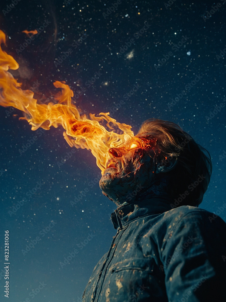 a man with a face that has the word fire on it a man with a face that has the word fire on it