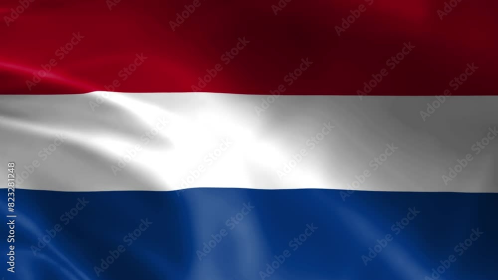 The flag of the Netherlands fluttering in the wind. Detailed fabric texture. Seamless looped animation. The flag of the Netherlands fluttering in the wind. Detailed fabric texture. Seamless looped animation.
