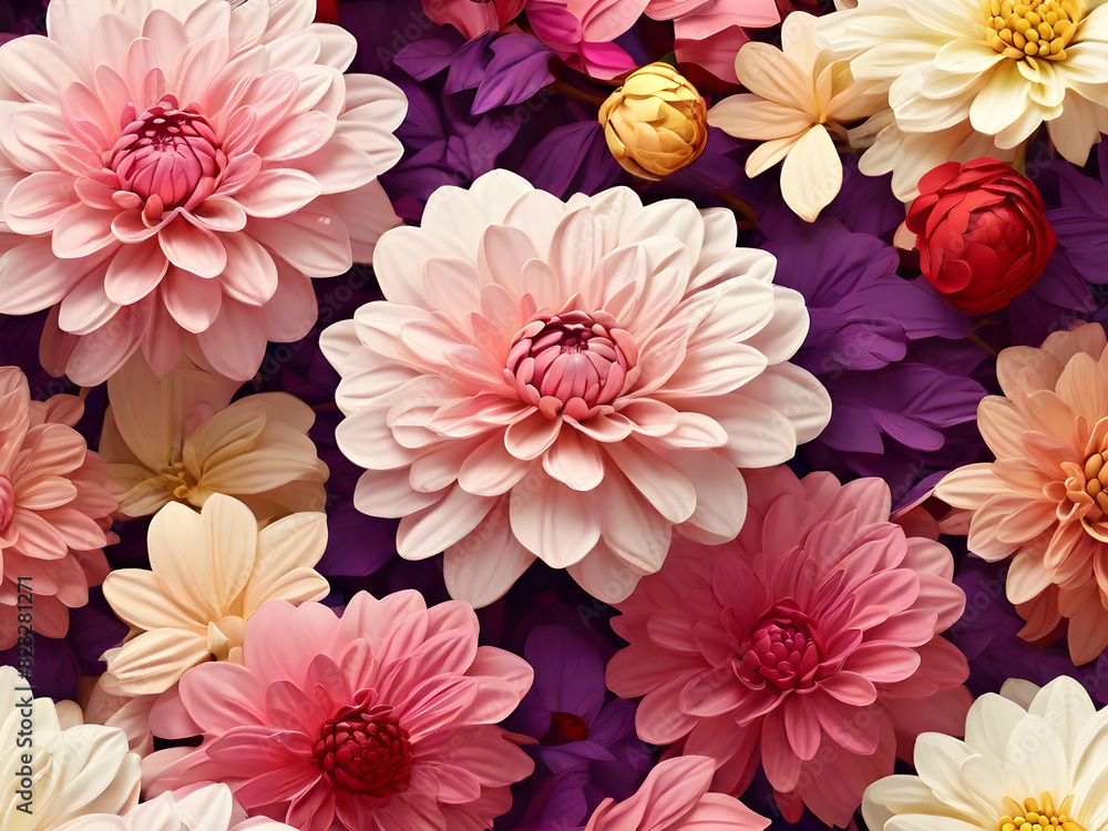 seamless pattern with flowers. flower, pink, dahlia, nature, chrysanthemum, flowers, bloom, plant, summer, blossom, beauty, garden,Ai generated seamless pattern with flowers. flower, pink, dahlia, nature, chrysanthemum, flowers, bloom, plant, summer, blossom, beauty, garden,Ai generated