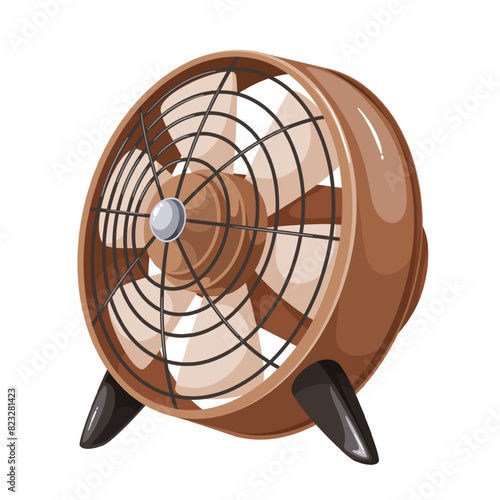 Brown electric table fan, cartoon portable ventilator. Round desk fan with propeller to blow and ventilate air, indoor ventilation mascot, cartoon home or office equipment vector illustration