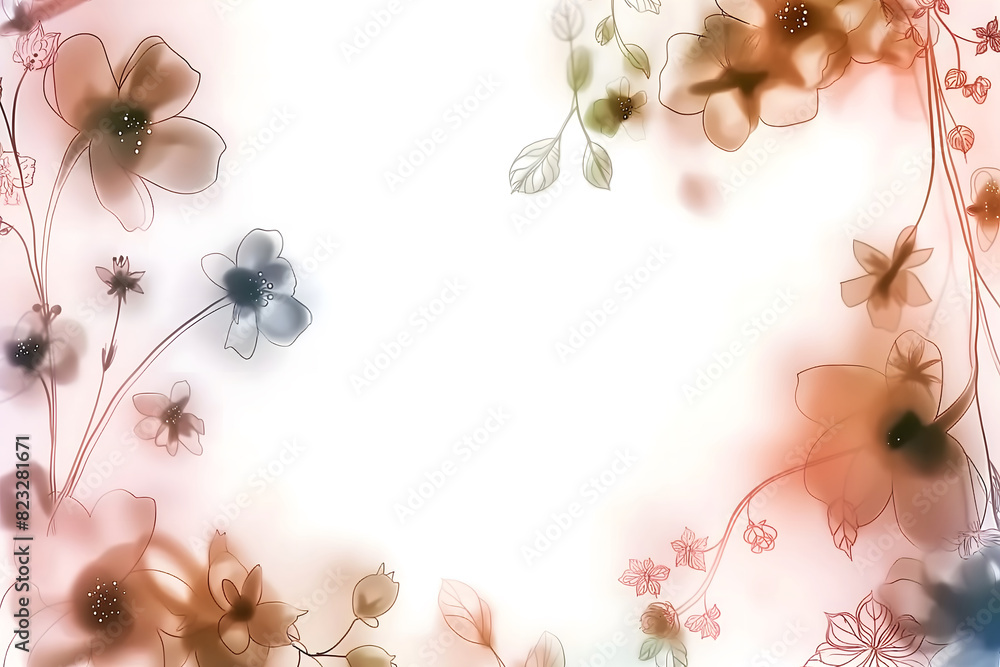 Flower frame surrounded by various flowers, a combination of watercolor and realistic effects Flower frame surrounded by various flowers, a combination of watercolor and realistic effects