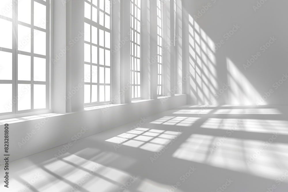 Fototapeta premium white abstract geometric background for product presentation Shadow and light from windows 
