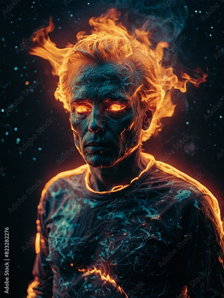a man with a face that has the word fire on it a man with a face that has the word fire on it