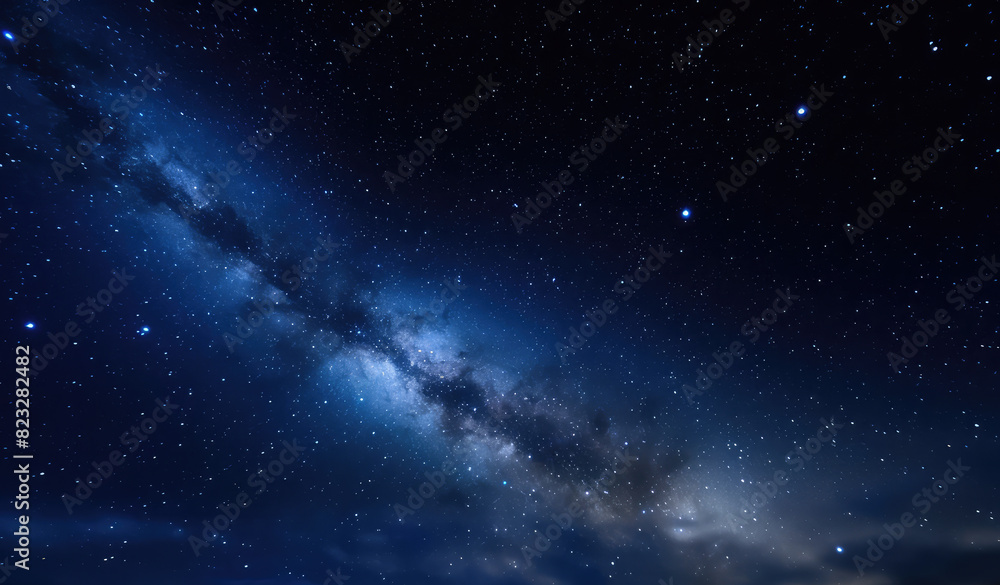 Beautiful starry night sky. Evening panorama in blue tones Beautiful starry night sky. Evening panorama in blue tones