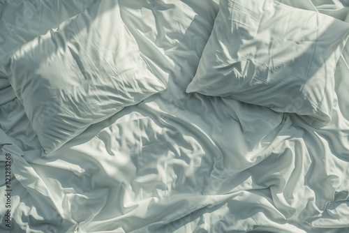 Wallpaper Mural White bedding sheets and pillow background, Messy bed concept created with technology  Torontodigital.ca