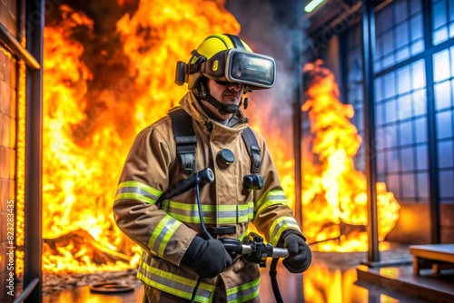 A firefighter training in a virtual reality simulator that recreates various emergency scenarios for realistic practice