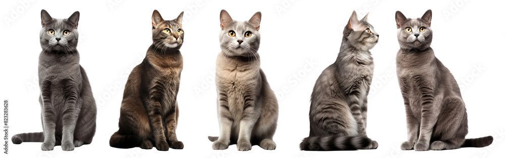 Grey shade cat png element set on transparent background