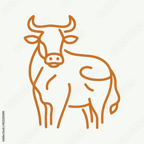 Cow . Line art logo. Simple minimalistic vector illustration, icon. Brown color