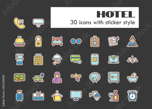 hotel service sticker style icon set