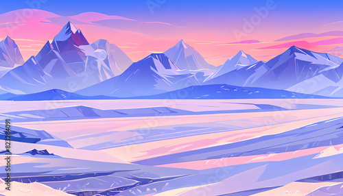Endless Tundra with a Backdrop of Distant Mountains Vector Art Background