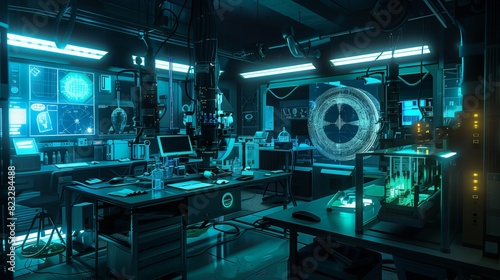 An advanced optics lab with high-precision lasers and holographic experiments in a state-of-the-art facility.