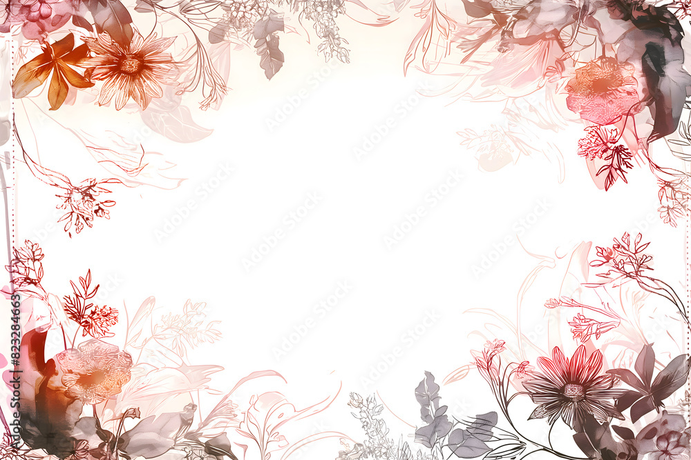 Obraz premium Flower frame surrounded by various flowers, a combination of watercolor and realistic effects