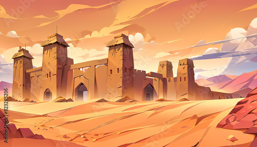 Fortified Castle in Desert Heartland Vector Art Background photo