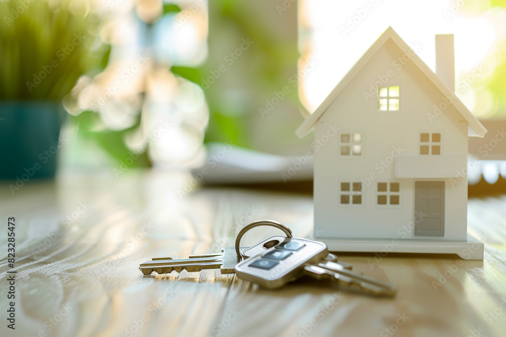 White house model and house keys ob the floor of new apartment Mortgage, loan approval, home loan and insurance concept Copy space White house model and house keys ob the floor of new apartment Mortgage, loan approval, home loan and insurance concept Copy space