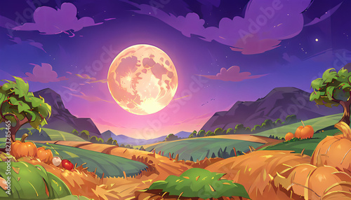 Harvest Moon Rising Vector Art Background photo
