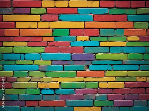 colorful bricks are arranged in a wall, one of which is painted with different colors