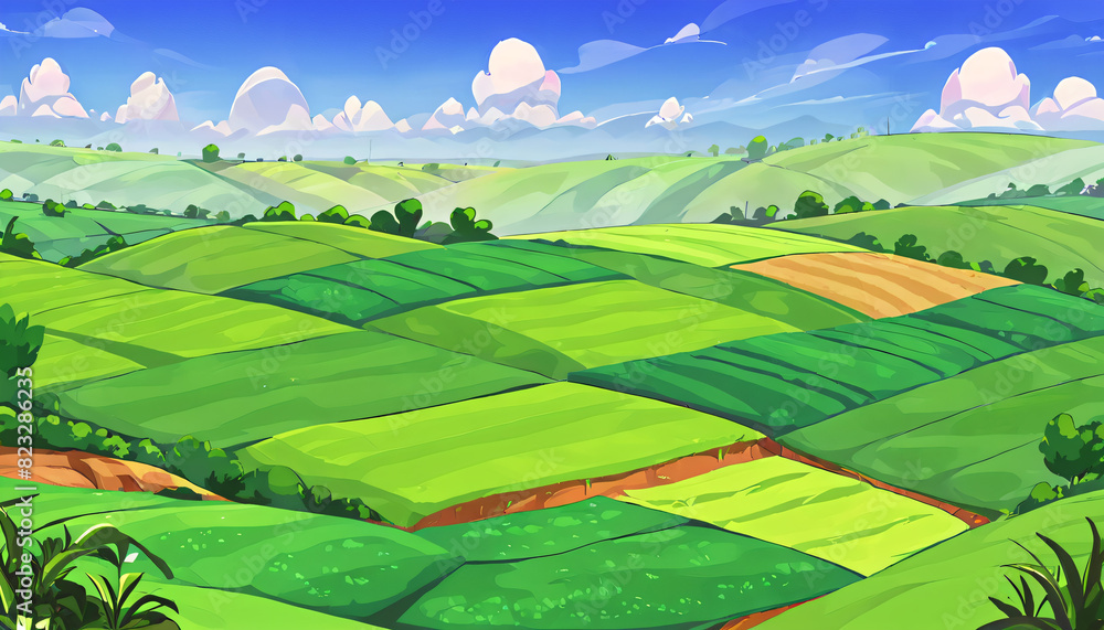 Lush Green Fields Vector Art Background Lush Green Fields Vector Art Background