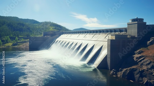 A photo of a hydroelectric dam generating clean energy