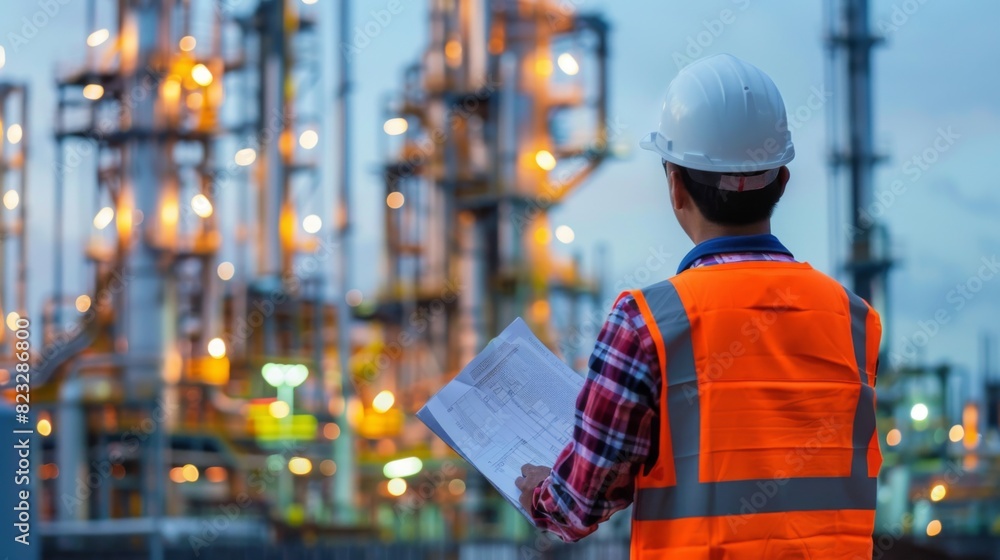 Construction Worker Planning Contractor Checking at site gas, oil, energy and factory Construction Worker Planning Contractor Checking at site gas, oil, energy and factory