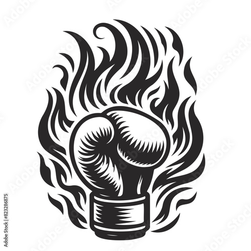 flaming fast boxing with glove line art