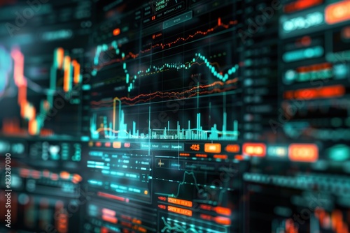 Abstract financial graph with up trend line candlestick chart in stock market on blue color background