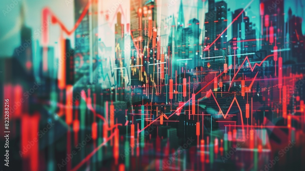 Obraz premium Digital Business Technology with Network and financial graph with up trend line candlestick chart in stock market, Internet Marketing and Futuristic Background