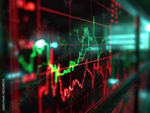 Digital data indicator analysis on financial market trade chart 