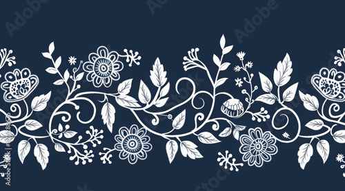 A blue and white floral design with a white border