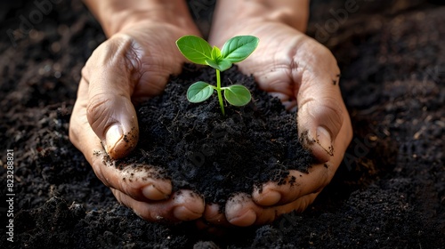 Hands Cradling Soil with Sprouting Seedling Symbolizing Growth and Environmental Stewardship
