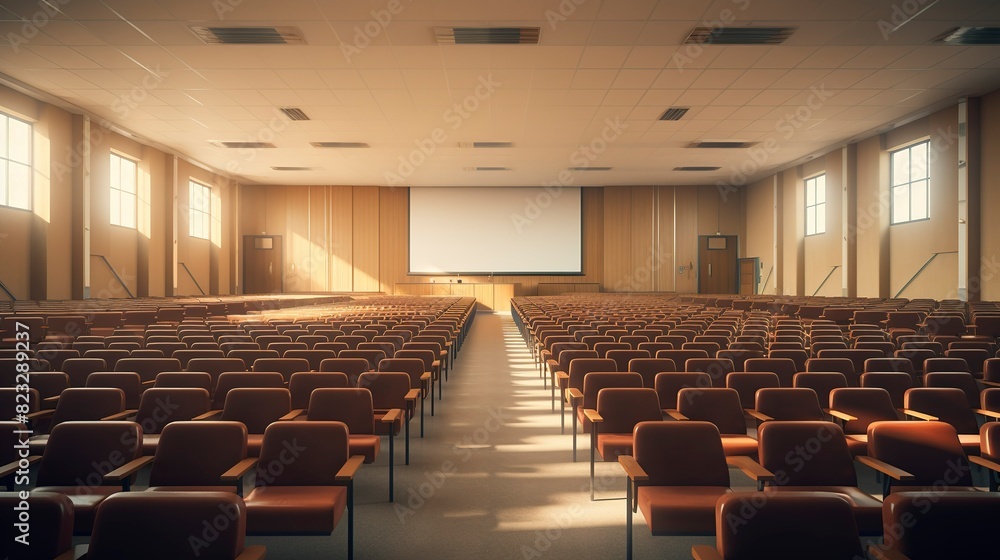 A photo of a lecture hall with rows of seats. A photo of a lecture hall with rows of seats.