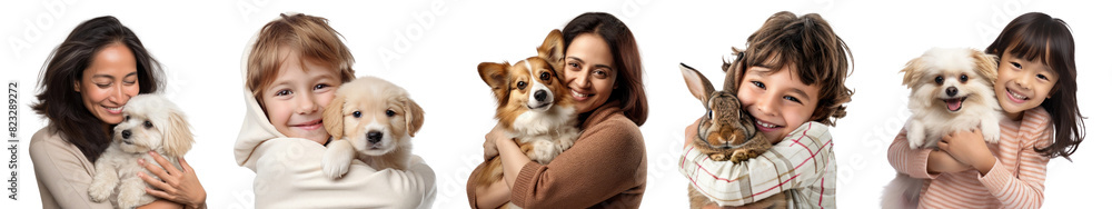 Diverse female holding their pets png on transparent background Diverse female holding their pets png on transparent background