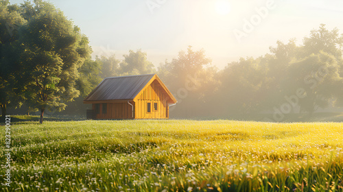 A forest cottage, or a cabin nestled in a wooded area, can offer various advantages, providing a unique and tranquil living experience, 3d abstract natural background, illustration 
