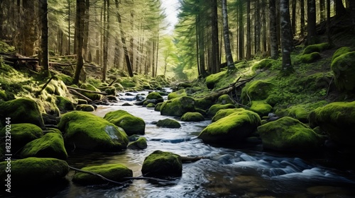 Wallpaper Mural Transparent stream flows through moss-covered forest. Torontodigital.ca