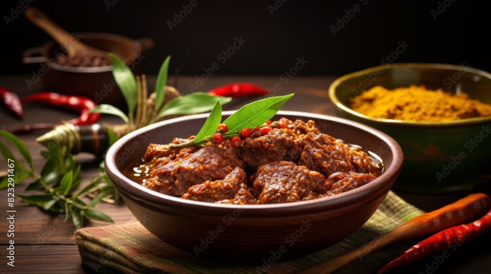 Spicy and aromatic Indonesian rendang dish Spicy and aromatic Indonesian rendang dish